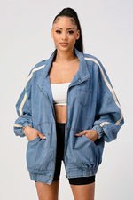 Oversized Fit Denim Stripe Jacket