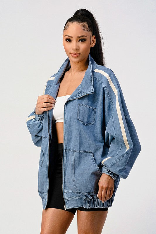 Oversized Fit Denim Stripe Jacket