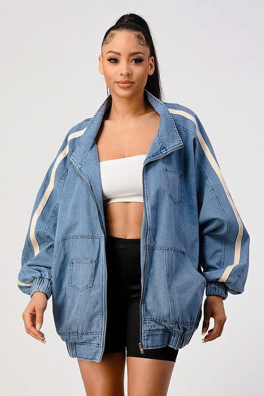 Oversized Fit Denim Stripe Jacket