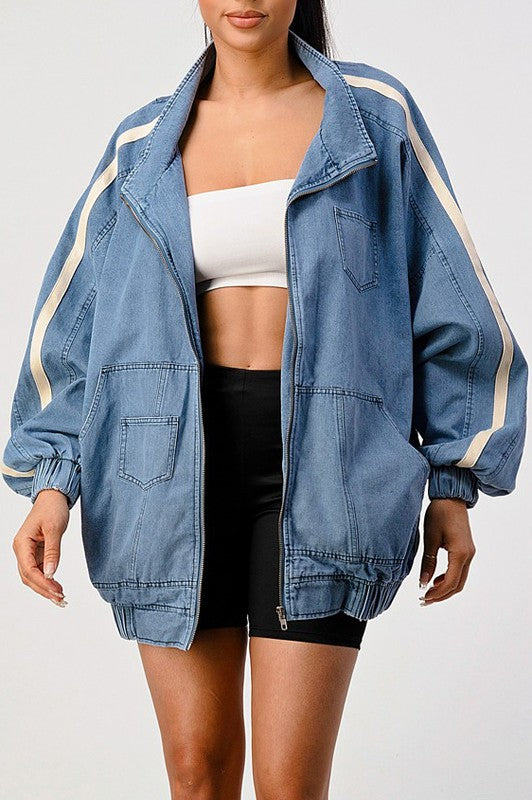 Oversized Fit Denim Stripe Jacket