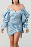 Puff Shoulder Satin Dress