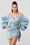 Puff Shoulder Satin Dress