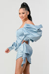 Puff Shoulder Satin Dress