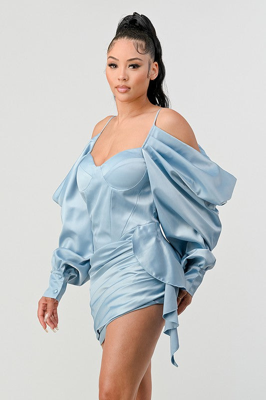 Puff Shoulder Satin Dress