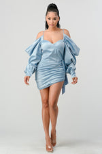 Puff Shoulder Satin Dress