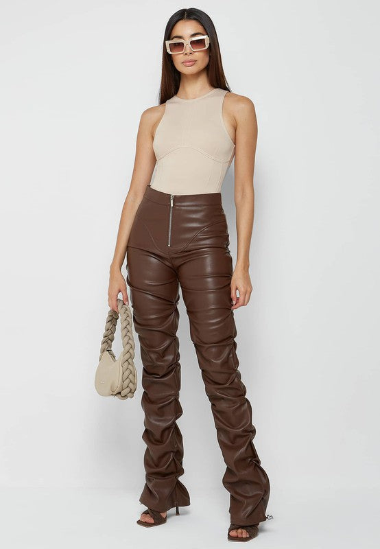 High Waited Pu Leather Pants