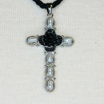 Layered Black Rose Cross Necklace