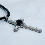 Layered Black Rose Cross Necklace