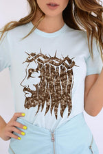 Jesus Face Gold Sequins T Shirt