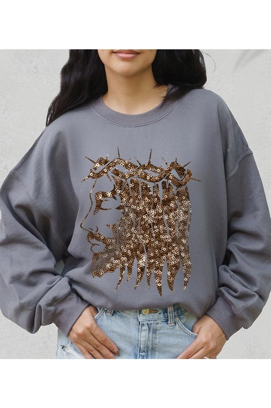 Jesus Face Gold Sequins Sweatshirt