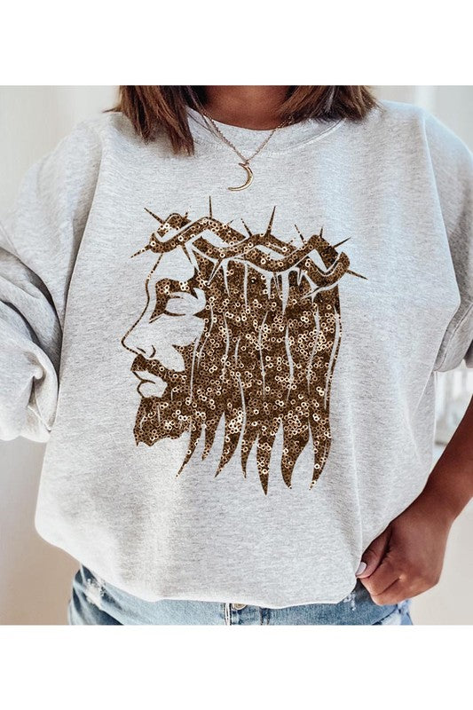 Jesus Face Gold Sequins Sweatshirt